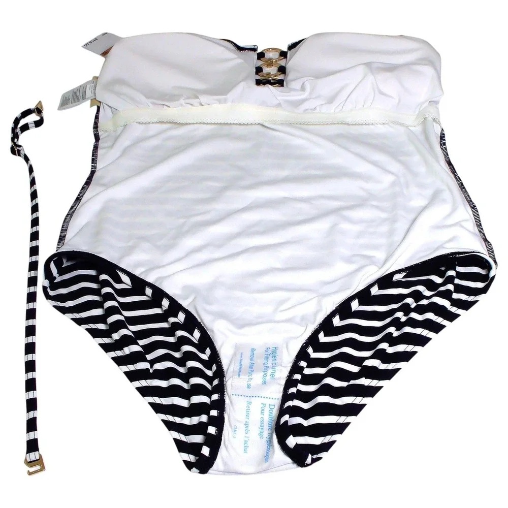 Michael Kors Swimsuit Womens 12 One Piece Halter Monokini Stripe Black White